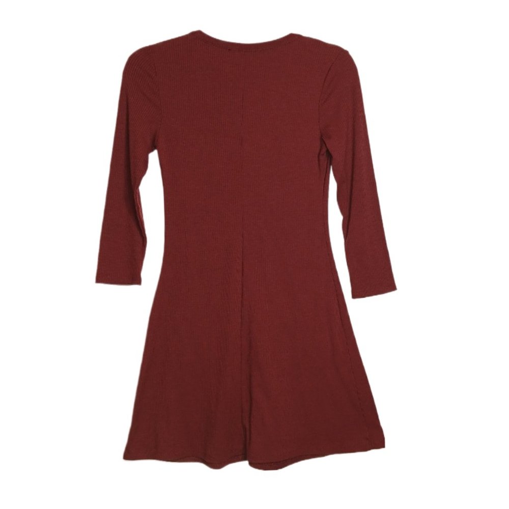 Forever 21 Shirt Dress Womens Small Maroon Ribbed Knit Y2K Long Sleeve Midi - Picture 3 of 3